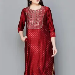 Melange by Lifestyle Maroon Cotton Embroidered Kurta-image-43