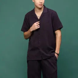 Showoff Purple Cotton Regular Fit Co-Ord Set-image-44