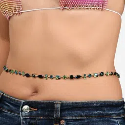 Zaveri Pearls Green & Blue Dazzling Stones Embellished Contemporary Kamarbandh-ZPFK16003-picture-25