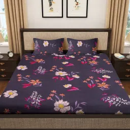 Klotthe Multicolor Cotton Blend Printed 300 TC King Flat Bedsheet with 2 Pillow Covers image 2
