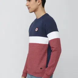 Peter England Jeans Pink & Blue Slim Fit Colour Block SweatShirt image 3
