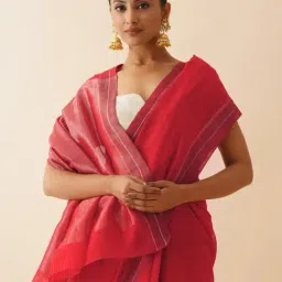 Jaypore Red Cotton Silk Woven Chanderi Saree image 5
