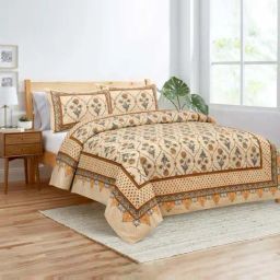 JaipurFabric Yellow 180 TC 100% Cotton Jaal Double Bedsheet with 2 Pillow Covers-picture-11