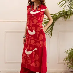 AUTUMN LANE Quirky Printed Shirt Collar Kurta With Palazzos image 3