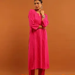 House of Chikankari Pink Regular Fit Embroidered Kurta-picture-25