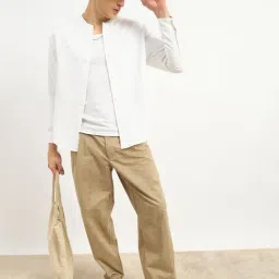 Styli White Polyester Relaxed Fit Solid Shirts image 3