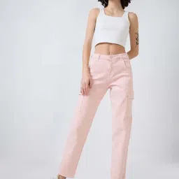 Spykar Baby Pink Cotton Loose Fit Jeans image 5