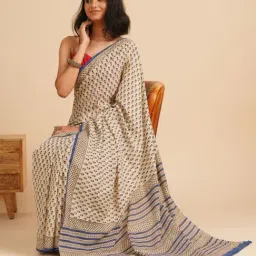 Jaypore Beige Kota Printed Bagru Saree image 4