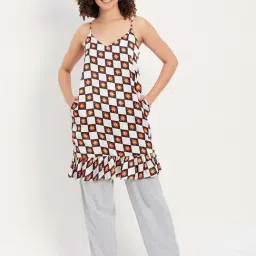 Clovia Grey Cotton Printed Night Dress Pyjamas Set-image-41
