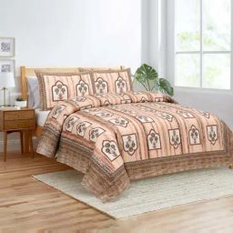 JaipurFabric Peach 180 TC 100% Cotton Jharokha Double Bedsheet with 2 Pillow Covers-picture-16
