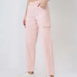 Spykar Baby Pink Cotton Loose Fit Jeans image 4