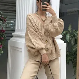 StyleCast Women Cable Knit Self Design V-Neck Long Sleeves Cardigan Sweaters-picture-16