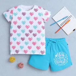 Bumzee Girls White & Blue Half Sleeves T-Shirt & Short Set-picture-44