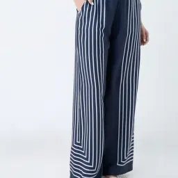 Wardrobe by Westside Navy Geometric Printed High-Rise Trousers-image-25