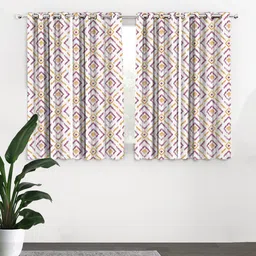 HOUZZCODE White & Purple Set of 4 Geometric Black Out Window Curtain-picture-15