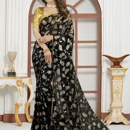 REDFISH Embellished Bollywood Georgette, Lace Saree-picture-12