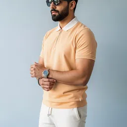 ADRO Men Peach Cotton Tshirts image 5