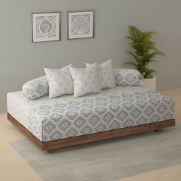 SWAYAM Grey & Beige 6 Pieces Geometric Printed Pure Cotton 210 TC Diwan Set-picture-29