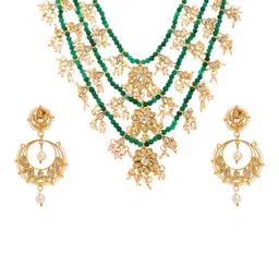 Bamboo Tree Jewels Green & Gold-Toned Handcrafted Jewellery Set-image-12