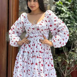 BAESD Floral Print Bell Sleeve Crepe Fit & Flare Dress image 5