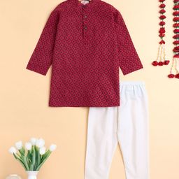 The Magic Wand Boys Geometric Printed Pure Cotton Mandarin Collar Kurta With Pyjamas-picture-19