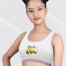 D'chica Slay Like A Queen Text & Crown Placement Printed Athleisure Sports Bra - White-image-69