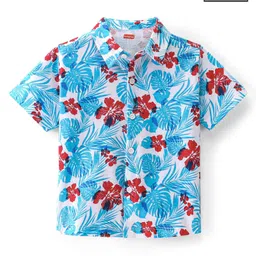 Babyhug Cooton Knit Half Sleeves Floral Printed Shirt - Blue-picture-16