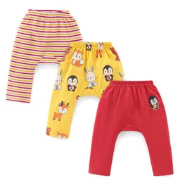 Babyhug Cotton Interlock Knit Full Length Diaper Legging Stripes & Bunny Print Pack Of 3 - Multicolor-image-97