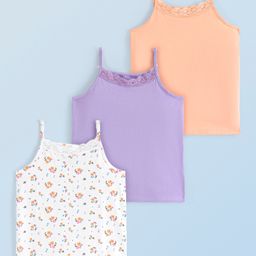 Honeyhap Premium Cotton Elastance Single Jersey Knit With Bio Finish Sleeveless Slips Floral Print Pack of 3- Multicolor-picture-45
