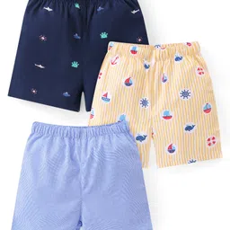 Babyhug Cotton Woven Boxers With Boat Print Pack of 3 - Multicolor-image-4