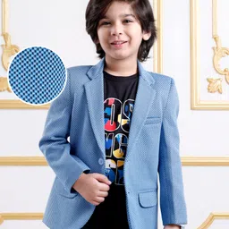 Mark & Mia Cotton Woven Full Sleeves Checkered Blazer With Text Printed T-Shirt - Light Blue & Black-image-91