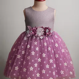 Mark & Mia Knit Sleeveless Party Dress With Floral Foil Print & Corsage - Plum-picture-12