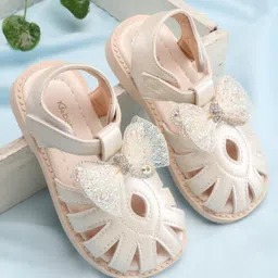 Babyoye Velcro Closure Sandals with Bow Applique - Beige-image-65