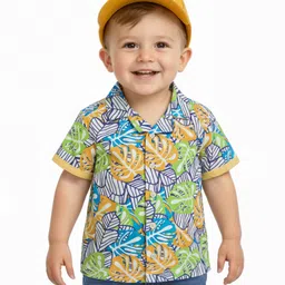 Babyoye 100% Cotton Knit Half Sleeves Shirt With Tropical Theme Print - Multicolour-picture-12