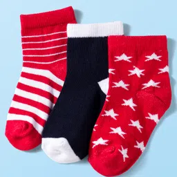 Cute Walk by Babyhug Knit Anti Bacterial Ankle Length Socks With Stripes & Star Design Pack of 3 - Multicolor-picture-32