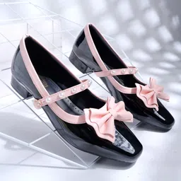 Shoetopia Bow Applique Detailed & Pearls Embellished With Buckle Closure Mary Jane Ballerinas - Pink-picture-12