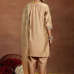 KALINI Women Ethnic Motifs Embroidered Regular Thread Work Chanderi Silk Kurta with Trousers & With Dupatta image 2