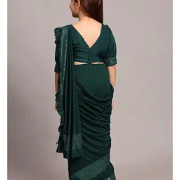 SHRITHI Fashion Fab Sinker Woven Sequins Embellished Wrap Around Saree With Unstitched Blouse Piece - Green image 3