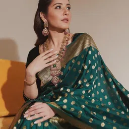 CANIZZARO Woven Design Zari Silk Blend Banarasi Saree image 5