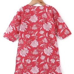 Babyhug 100% Cotton Three Fourth Sleeve Floral Printed Kurti with Gharara and Dupatta - Coral image 3