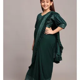 SHRITHI Fashion Fab Sinker Woven Sequins Embellished Wrap Around Saree With Unstitched Blouse Piece - Green image 4