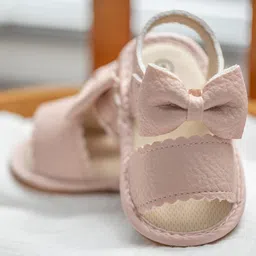 Neska Moda Bow Applique Detailed Velcro Closure Sandals - Pink image 4