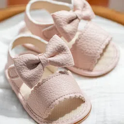 Neska Moda Bow Applique Detailed Velcro Closure Sandals - Pink image 5