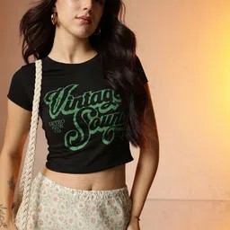 CORSICA Typography Printed Slim Fit Crop T-shirt-image-53