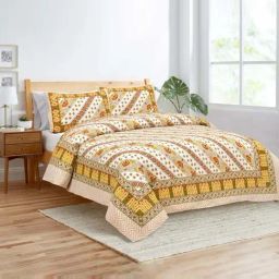 JaipurFabric Yellow 180 TC 100% Cotton Lienage Double Bedsheet with 2 Pillow Covers-picture-17