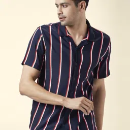 People by Pantaloons Navy Regular Fit Striped Shirt image 1