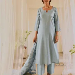 Karaj Jaipur Blue Kurta with Pant and Dupatta image 2