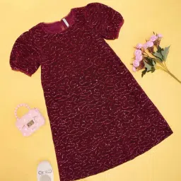 Pantaloons Junior Girls Maroon Embellished Casual Dresses-image-5