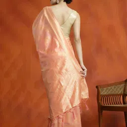Jaipur Kurti Peach Woven Saree With Unstitched Blouse image 2