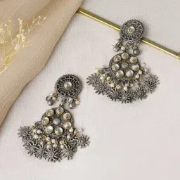Teejh Ethnic Kayraa Gold and Silver Oxidized Dangler Earring image 1
